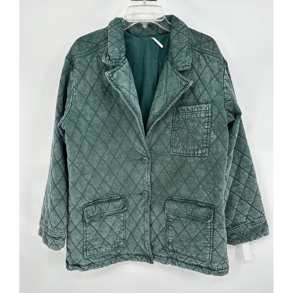 YFB Quilted Cotton Blend Blazer Jacket Green Button Front Pockets‎ Size L